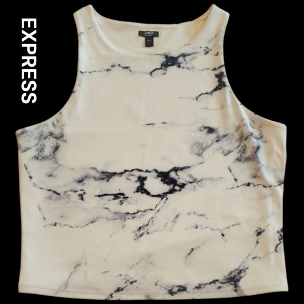2/$25 EXPRESS Marble Print Black & Off White Sleeveless Top. Size Large.